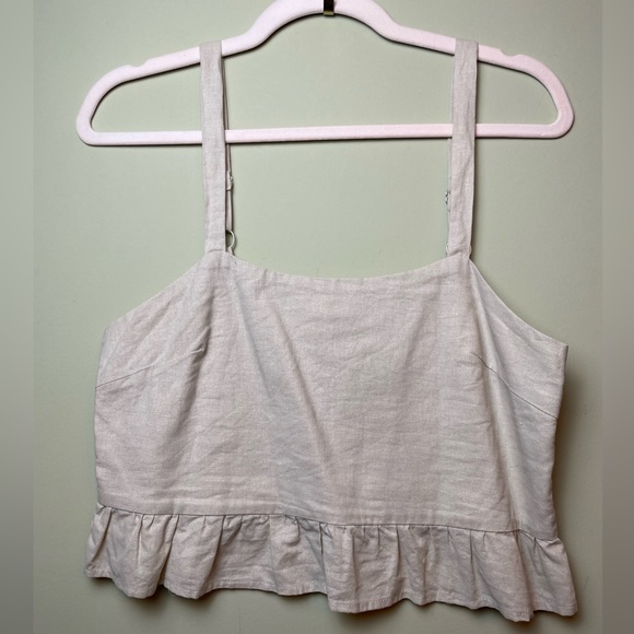 Linen Tank Ruffle Tan Beige Zip Up Side Adjustable Strap - Picture 2 of 8